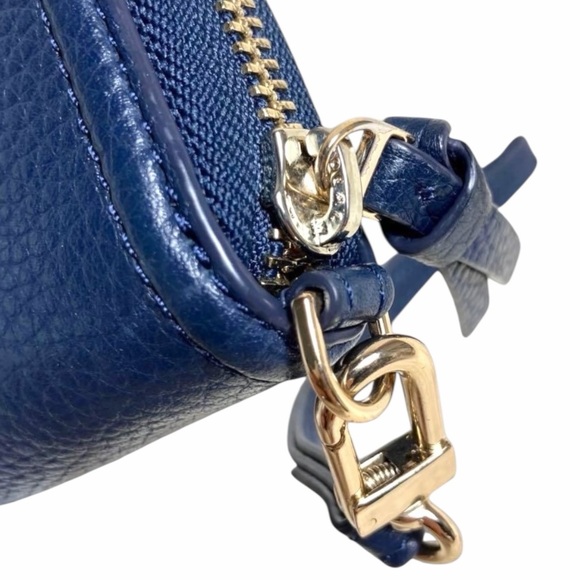 Tory Burch Pebbled Leather Zip Continental Wristlet Wallet Navy Blue - Picture 3 of 11